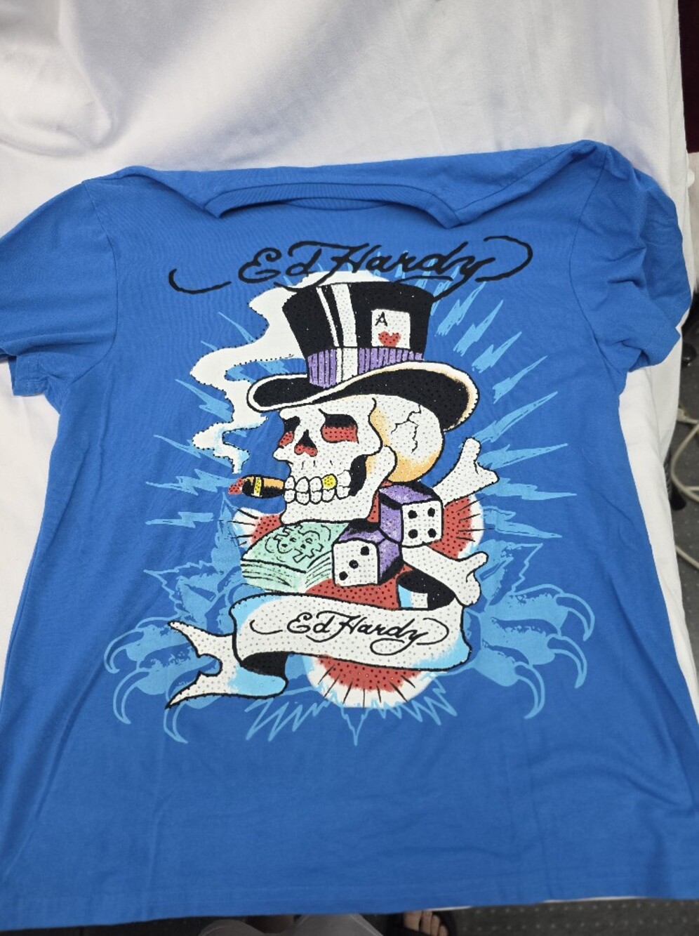 Ed Hardy Blue Skull & Dice Graphic Tee